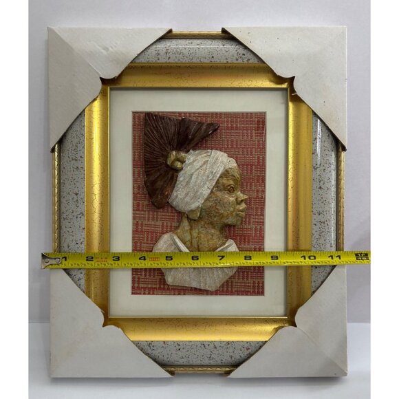 African Woman Relief Art Framed Afro-Boho Traditional Global Aesthetic Soulful - Picture 7 of 7